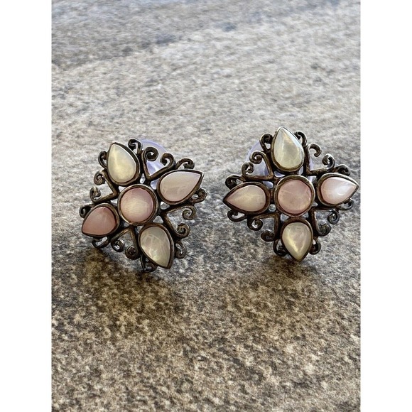 925 CFG Sterling Silver Earrings Oxidized Cross Flower 5.05g - Picture 1 of 11